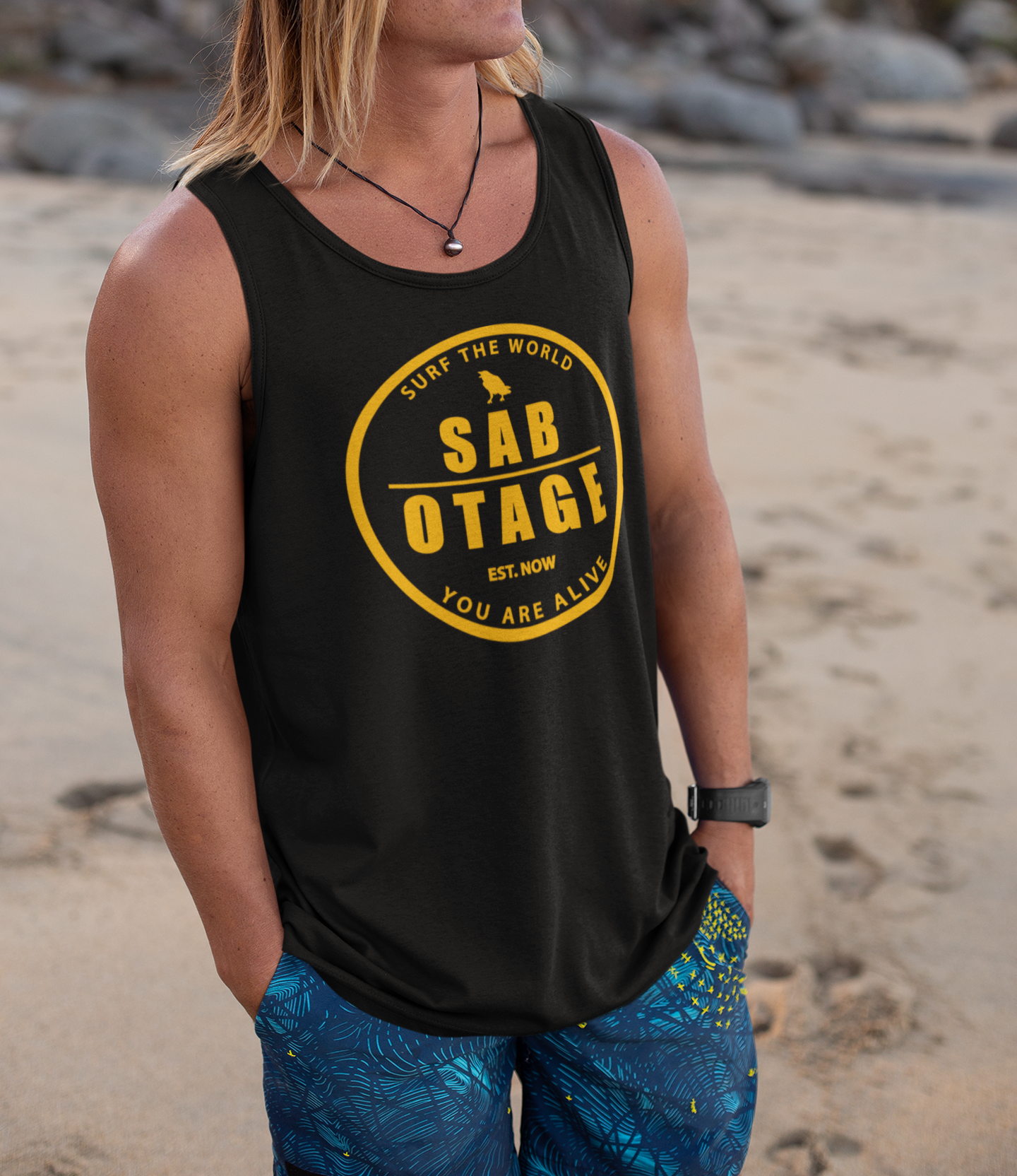 The SURFER - tank top black + orange print