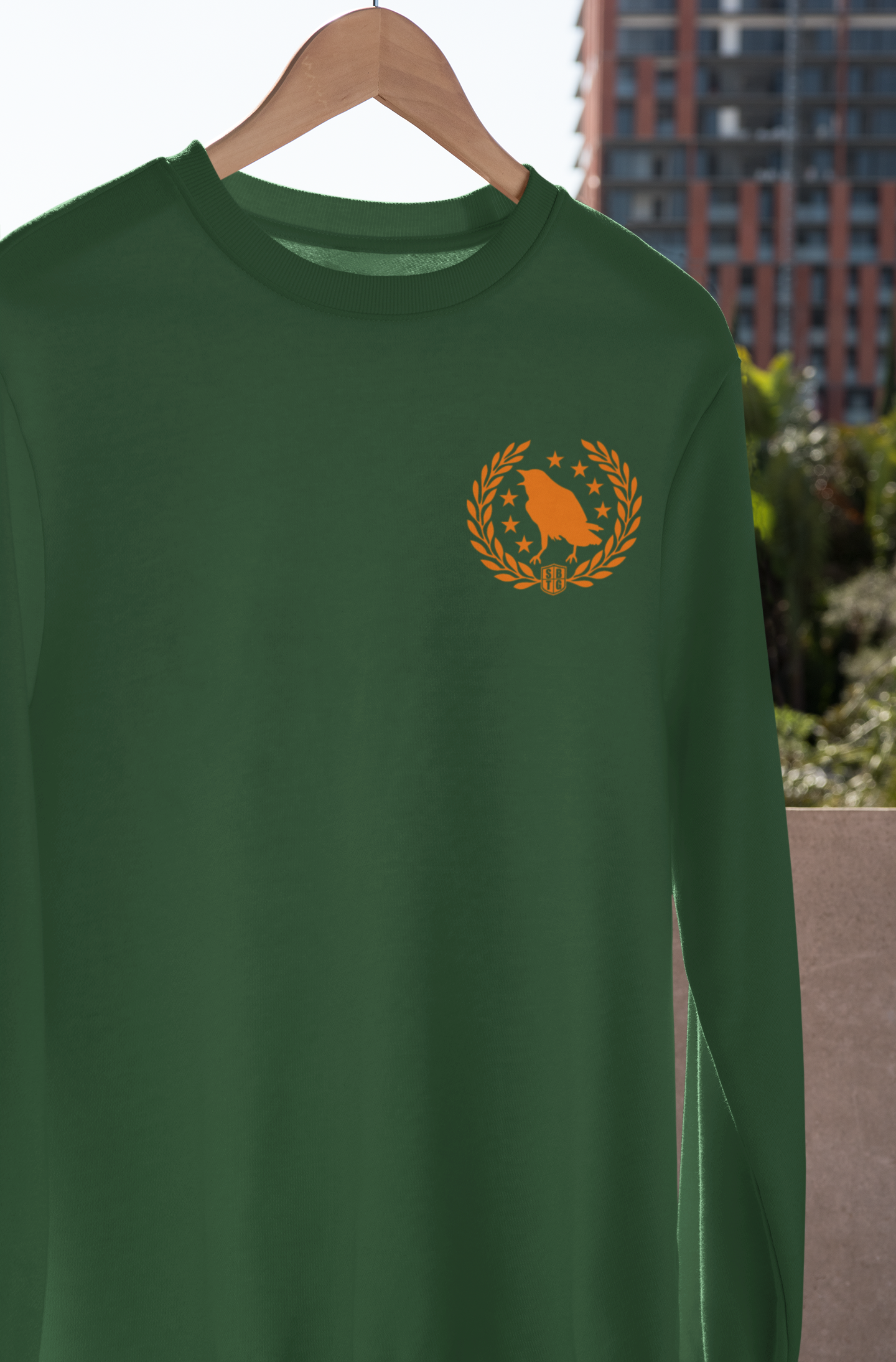 The OFFICER - long sleeves tee green forest + orange print