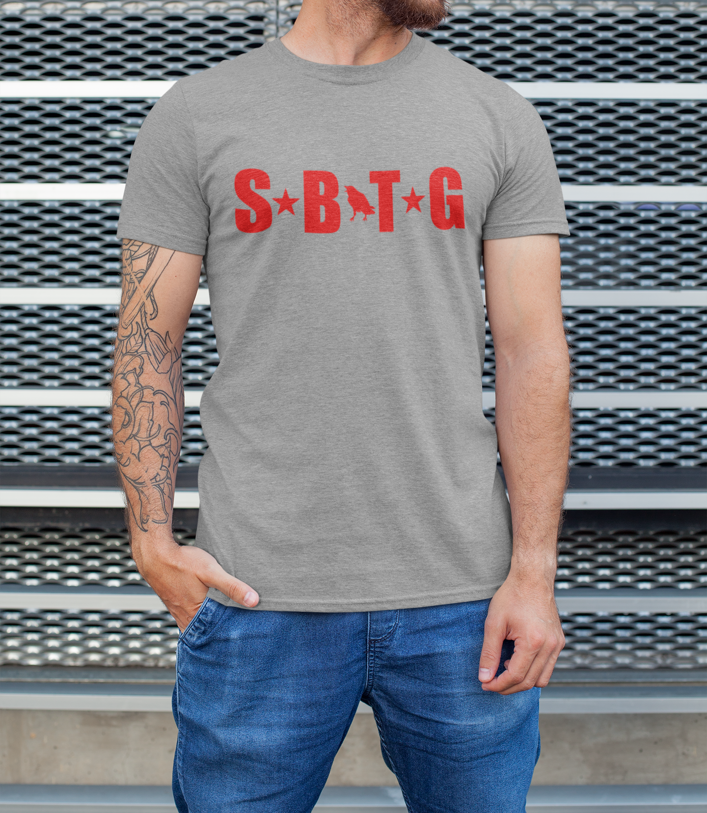 The ARMY - tshirt heather grey + red print