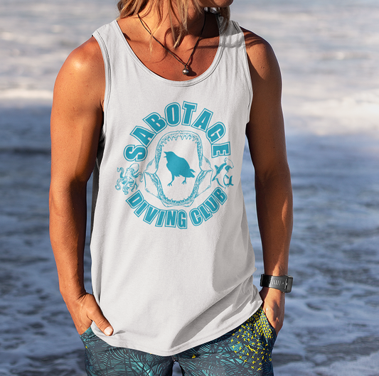The DIVING CLUB - tank white + light blue print