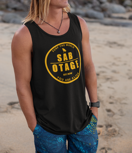 The SURFER - tank top black + orange print